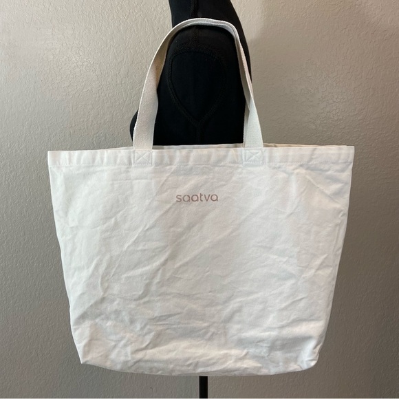 SAATVA Women's Canvas Tote Bag Sz Large Natural Ivory Carry-all On-the-Go Casual - Picture 1 of 11